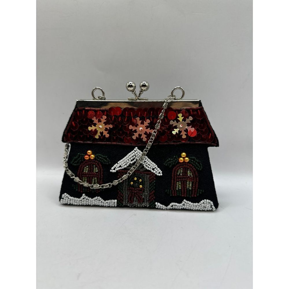 Little velvet and beads and sequins christmas kiss lock purse